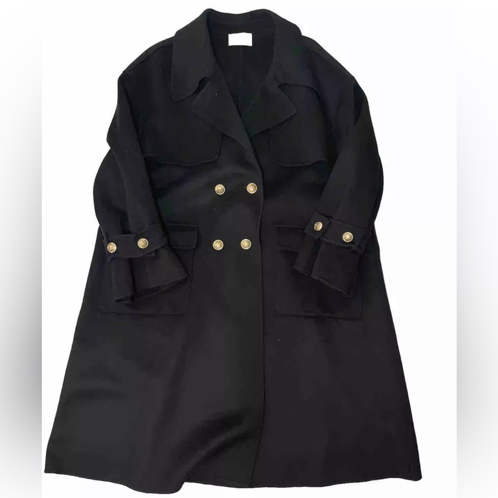 Nap Loungewear Double Breasted Wool Cashmere Coat XL Ornate Buttons Missing Belt